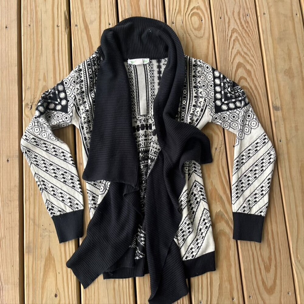 ** Anthropologie STARING AT STARS Black & Cream Geometric Cardigan Size S - Picture 2 of 10